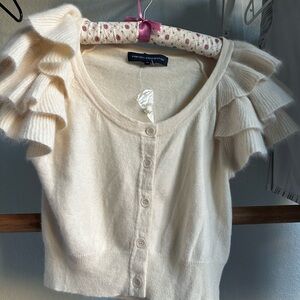 French Connection Cream Ruffle Sleeve Cardigan